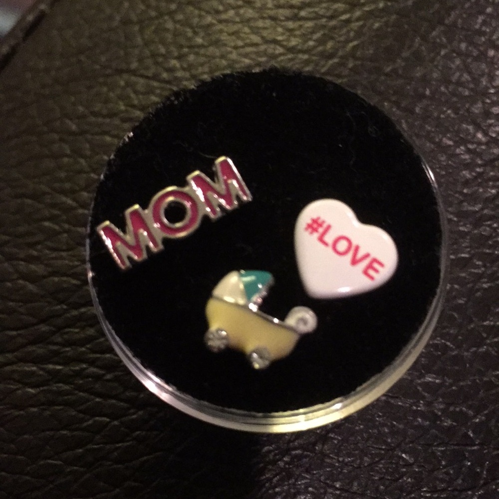 Origami Owl Living Locket Set of 3 Charms Mom #LOVE Yellow Baby Buggy Stroller